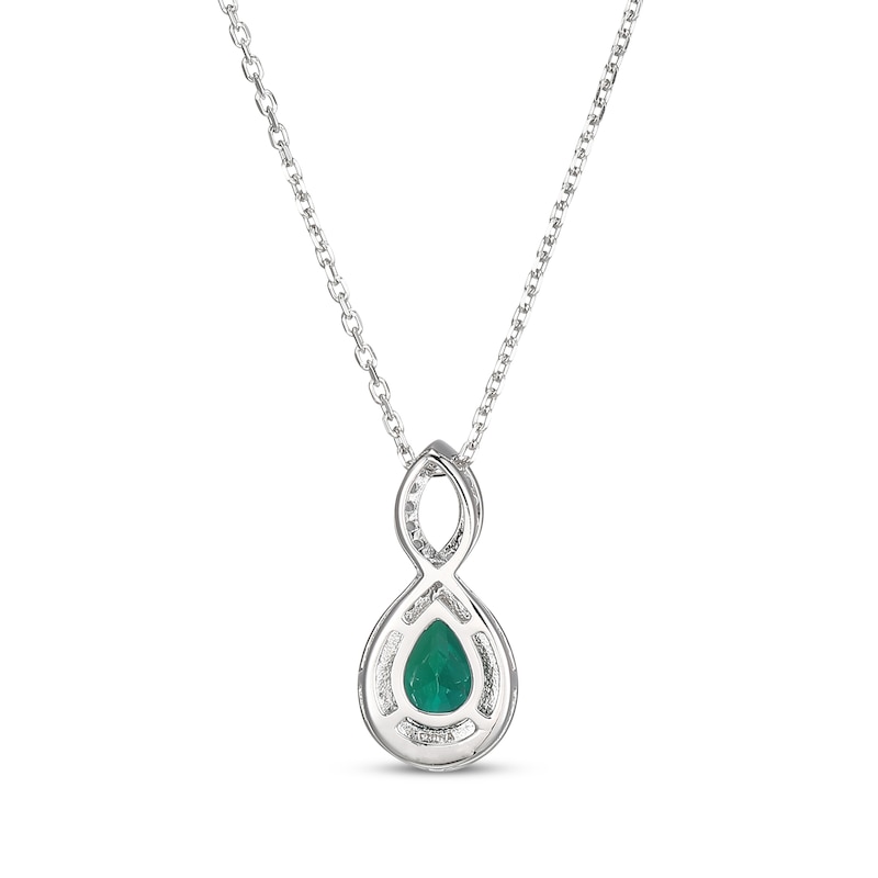 Pear-Shaped Lab-Created Emerald & White Lab-Created Sapphire Twist Frame Necklace Sterling Silver 18"