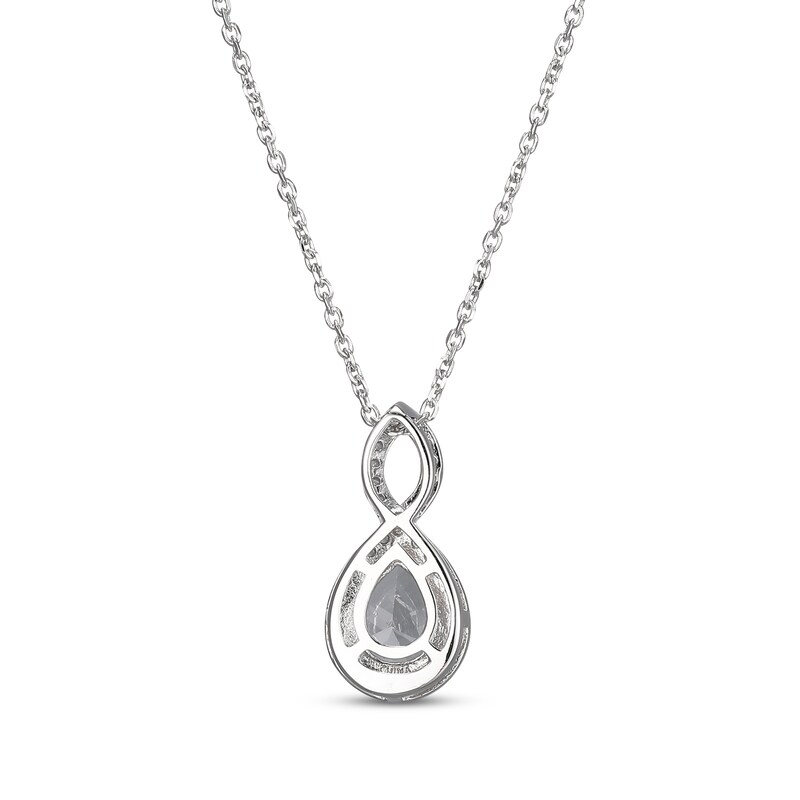 Main Image 3 of Pear-Shaped White Lab-Created Sapphire Twist Frame Necklace Sterling Silver 18"