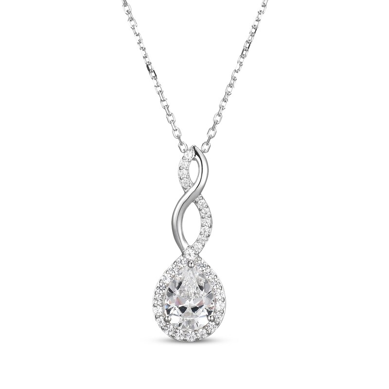 Main Image 1 of Pear-Shaped White Lab-Created Sapphire Twist Drop Necklace Sterling Silver 18"
