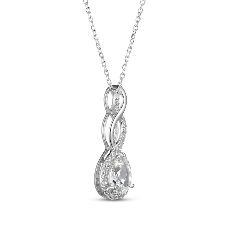 Main Image 2 of Pear-Shaped White Lab-Created Sapphire Twist Drop Necklace Sterling Silver 18"