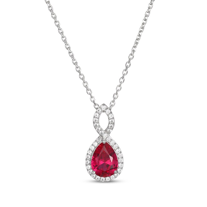 Pear-Shaped Lab-Created Ruby & White Lab-Created Sapphire Twist Frame Necklace Sterling Silver 18"