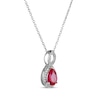 Thumbnail Image 1 of Pear-Shaped Lab-Created Ruby & White Lab-Created Sapphire Twist Frame Necklace Sterling Silver 18"