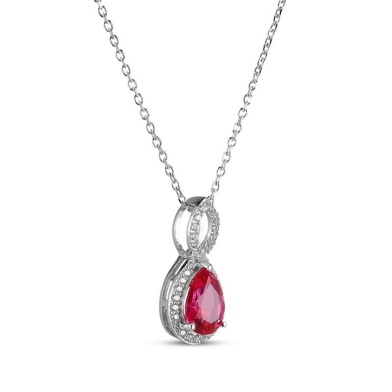 Main Image 2 of Pear-Shaped Lab-Created Ruby & White Lab-Created Sapphire Twist Frame Necklace Sterling Silver 18"