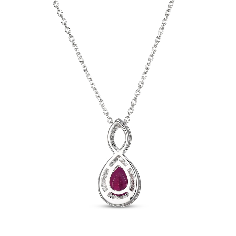 Main Image 3 of Pear-Shaped Lab-Created Ruby & White Lab-Created Sapphire Twist Frame Necklace Sterling Silver 18"