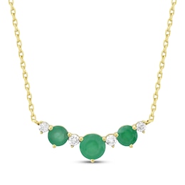Natural Emerald & Diamond Curved Bar Necklace 1/6 ct tw 10K Yellow Gold 18"