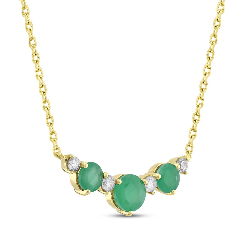 Main Image 2 of Natural Emerald & Diamond Curved Bar Necklace 1/6 ct tw 10K Yellow Gold 18"