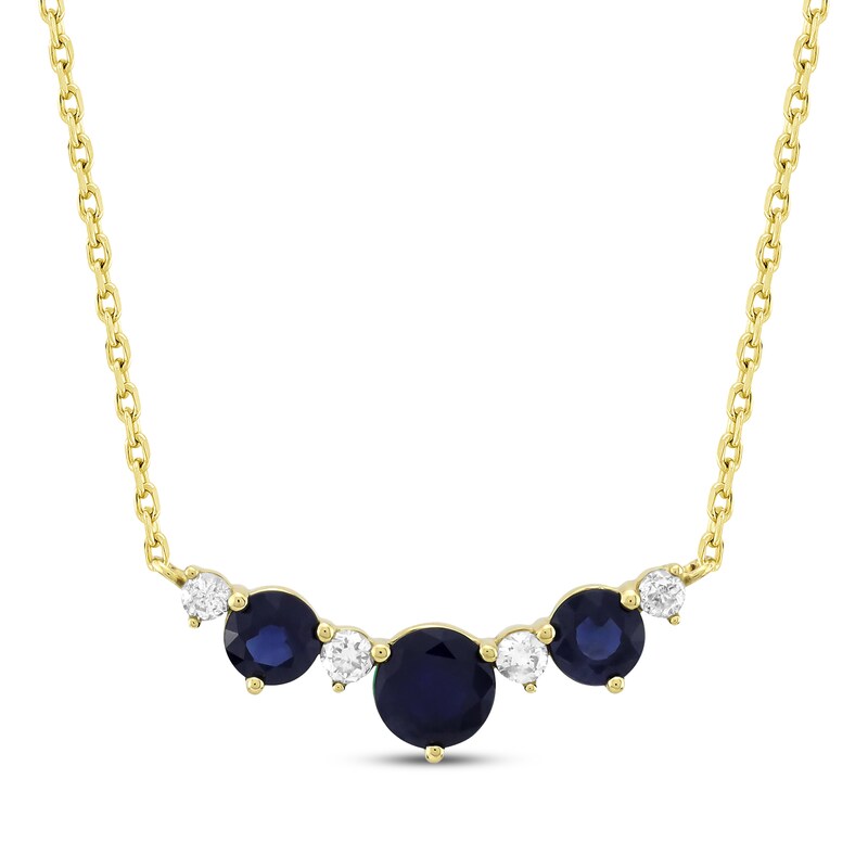 Main Image 1 of Natural Blue Sapphire & Diamond Curved Bar Necklace 1/6 ct tw 10K Yellow Gold 18"