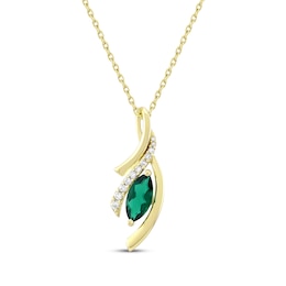 Marquise-Cut Lab-Created Emerald & Diamond Wishbone Necklace 1/10 ct tw 10K Yellow Gold 18"