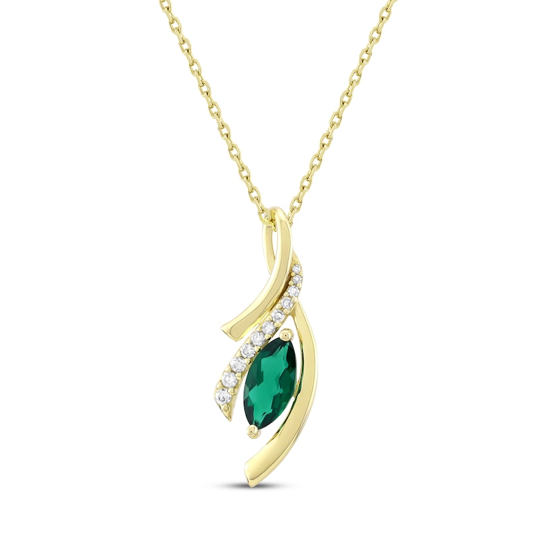 Main Image 1 of Marquise-Cut Lab-Created Emerald & Diamond Wishbone Necklace 1/10 ct tw 10K Yellow Gold 18"