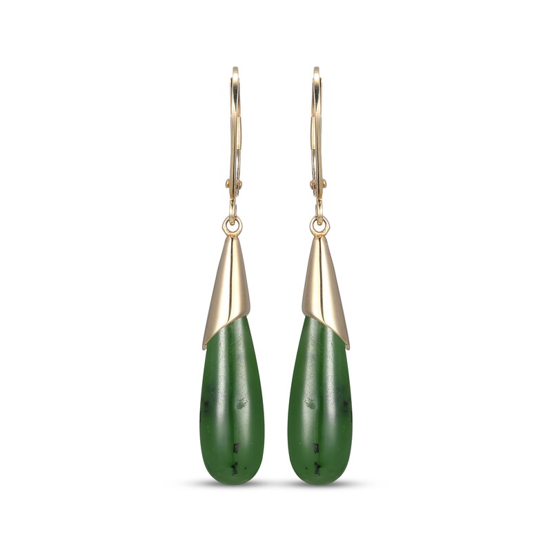 Main Image 2 of Pear-Shaped Nephrite Jade Drop Earrings 14K Yellow Gold 41mm