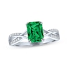 Thumbnail Image 1 of Emerald-Cut Lab-Created Emerald & Diamond Ring 1/20 ct tw Sterling Silver