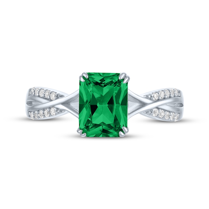 Main Image 3 of Emerald-Cut Lab-Created Emerald & Diamond Ring 1/20 ct tw Sterling Silver