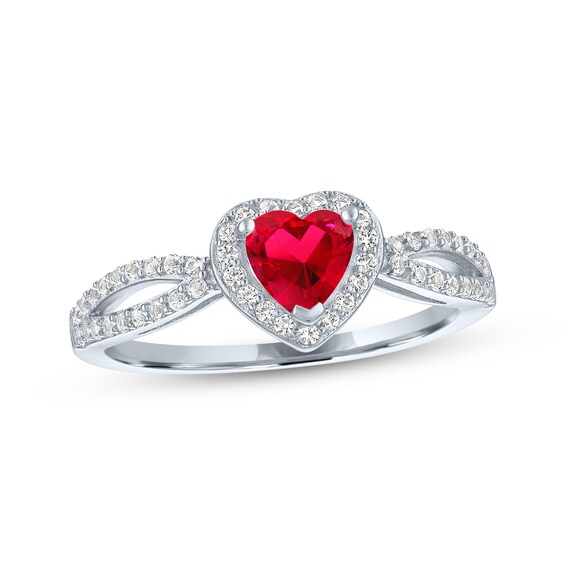 Heart-Shaped Lab-Created Ruby & White Lab-Created Sapphire Ring Sterling Silver