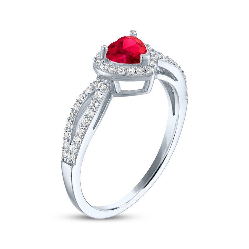 Main Image 2 of Heart-Shaped Lab-Created Ruby & White Lab-Created Sapphire Ring Sterling Silver