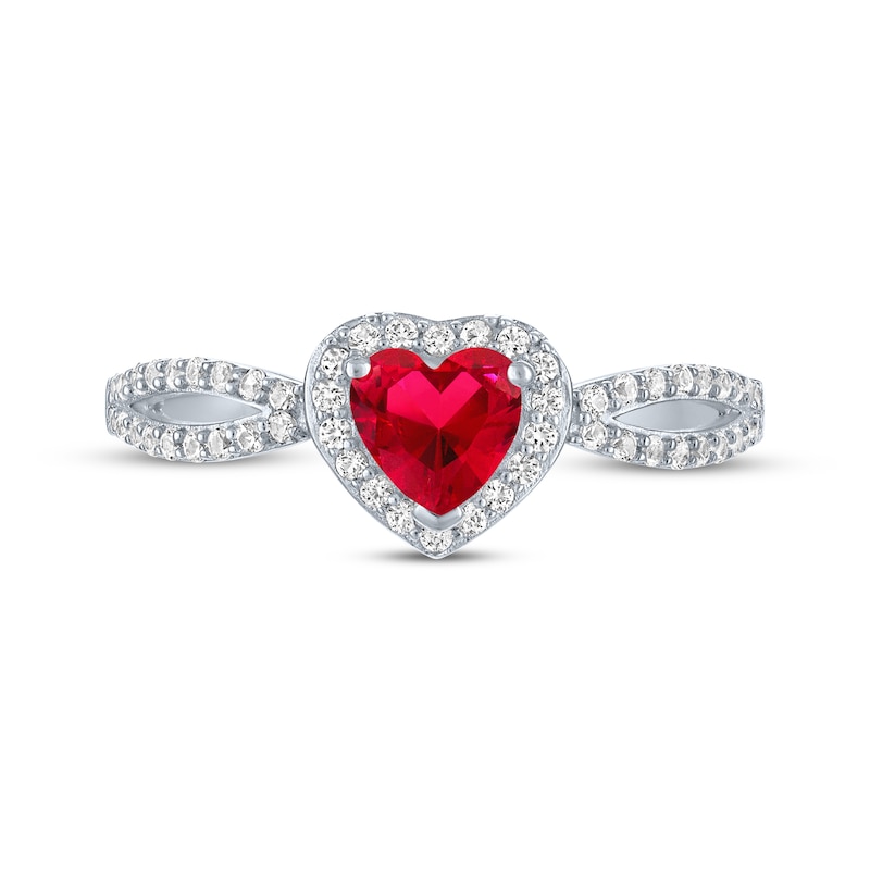 Main Image 3 of Heart-Shaped Lab-Created Ruby & White Lab-Created Sapphire Ring Sterling Silver