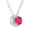 Thumbnail Image 1 of Oval-Cut Lab-Created Ruby & White Lab-Created Sapphire Halo Necklace Sterling Silver 18"