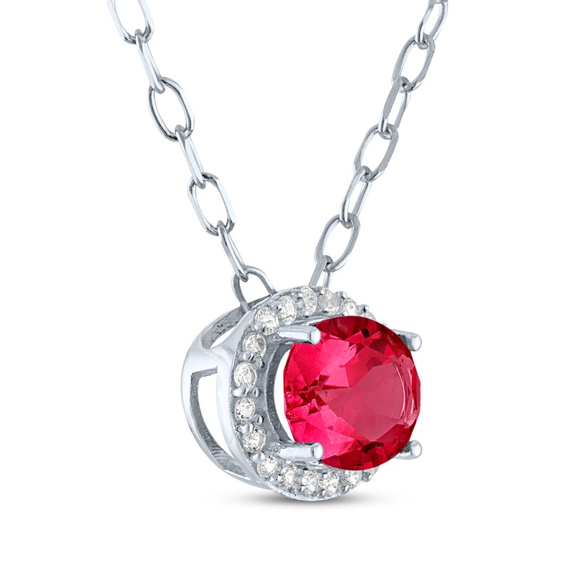 Main Image 2 of Oval-Cut Lab-Created Ruby & White Lab-Created Sapphire Halo Necklace Sterling Silver 18"