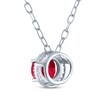 Thumbnail Image 3 of Oval-Cut Lab-Created Ruby & White Lab-Created Sapphire Halo Necklace Sterling Silver 18"