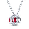 Thumbnail Image 2 of Oval-Cut Lab-Created Ruby & White Lab-Created Sapphire Halo Necklace Sterling Silver 18"