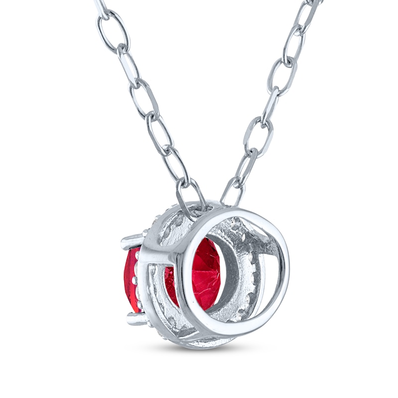 Main Image 3 of Oval-Cut Lab-Created Ruby & White Lab-Created Sapphire Halo Necklace Sterling Silver 18"