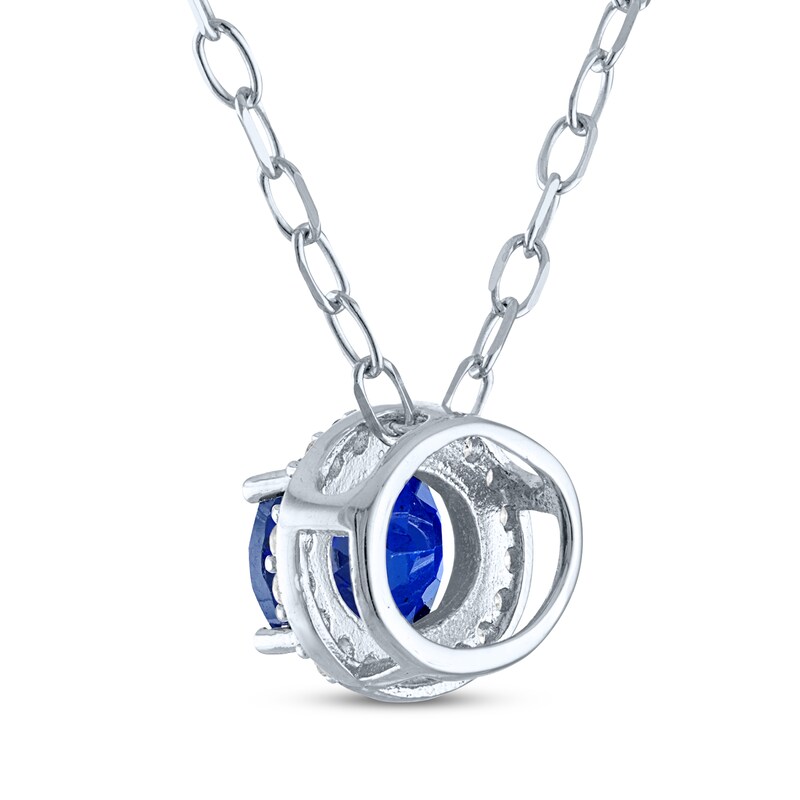 Main Image 3 of Oval-Cut Blue & White Lab-Created Sapphire Halo Necklace Sterling Silver 18"