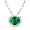 Thumbnail Image 1 of Oval-Cut Lab-Created Emerald & White Lab-Created Sapphire Halo Necklace Sterling Silver 18"