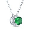 Thumbnail Image 2 of Oval-Cut Lab-Created Emerald & White Lab-Created Sapphire Halo Necklace Sterling Silver 18"