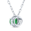 Thumbnail Image 3 of Oval-Cut Lab-Created Emerald & White Lab-Created Sapphire Halo Necklace Sterling Silver 18"