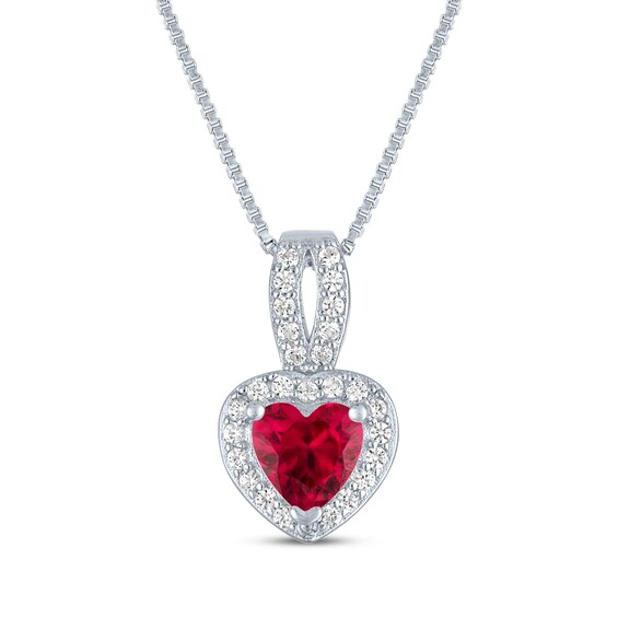 Heart-Shaped Lab-Created Ruby & White Lab-Created Sapphire Necklace Sterling Silver 18"