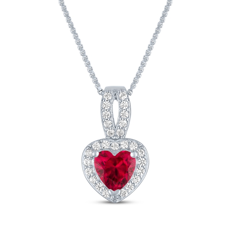Main Image 1 of Heart-Shaped Lab-Created Ruby & White Lab-Created Sapphire Necklace Sterling Silver 18"