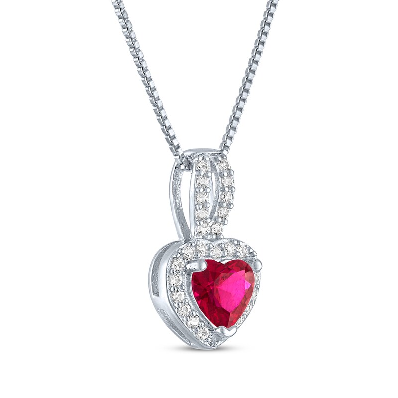 Main Image 2 of Heart-Shaped Lab-Created Ruby & White Lab-Created Sapphire Necklace Sterling Silver 18"