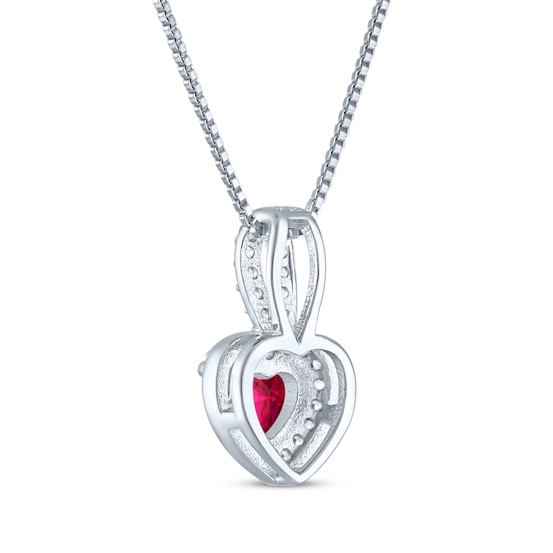 Main Image 3 of Heart-Shaped Lab-Created Ruby & White Lab-Created Sapphire Necklace Sterling Silver 18"