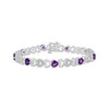 Thumbnail Image 1 of Heart-Shaped Amethyst & White Lab-Created Sapphire Heart Link Bracelet Sterling Silver 7.25"