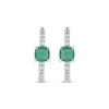 Thumbnail Image 2 of Cushion-Cut Natural Emerald & Diamond Hoop Earrings 1/8 ct tw Sterling Silver