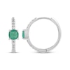 Thumbnail Image 3 of Cushion-Cut Natural Emerald & Diamond Hoop Earrings 1/8 ct tw Sterling Silver