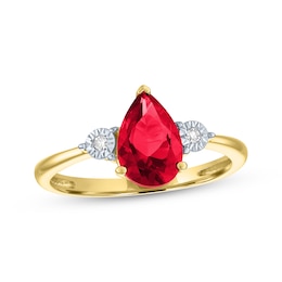 Pear-Shaped Lab-Created Ruby & Diamond Accent Ring 10K Yellow Gold