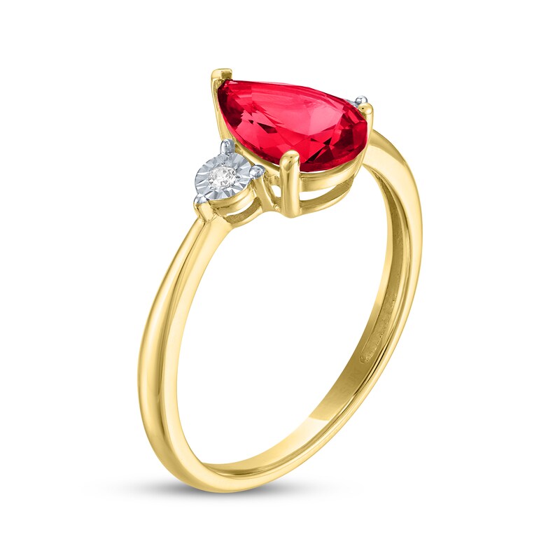Main Image 2 of Pear-Shaped Lab-Created Ruby & Diamond Accent Ring 10K Yellow Gold