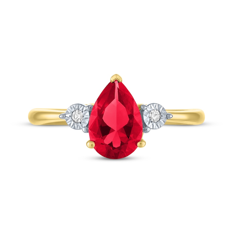 Main Image 3 of Pear-Shaped Lab-Created Ruby & Diamond Accent Ring 10K Yellow Gold