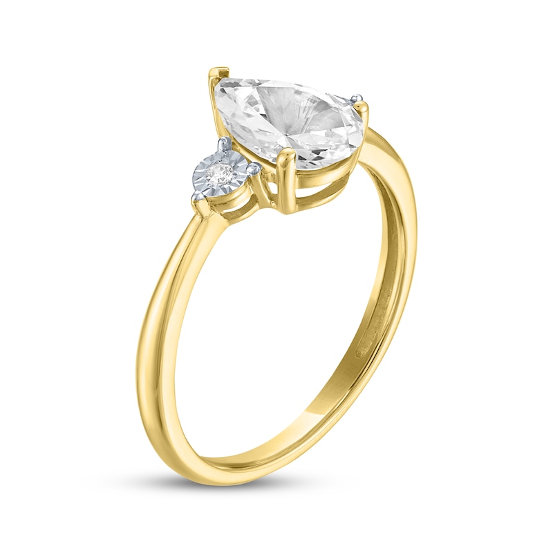 Main Image 2 of Pear-Shaped White Lab-Created Sapphire & Diamond Accent Ring 10K Yellow Gold