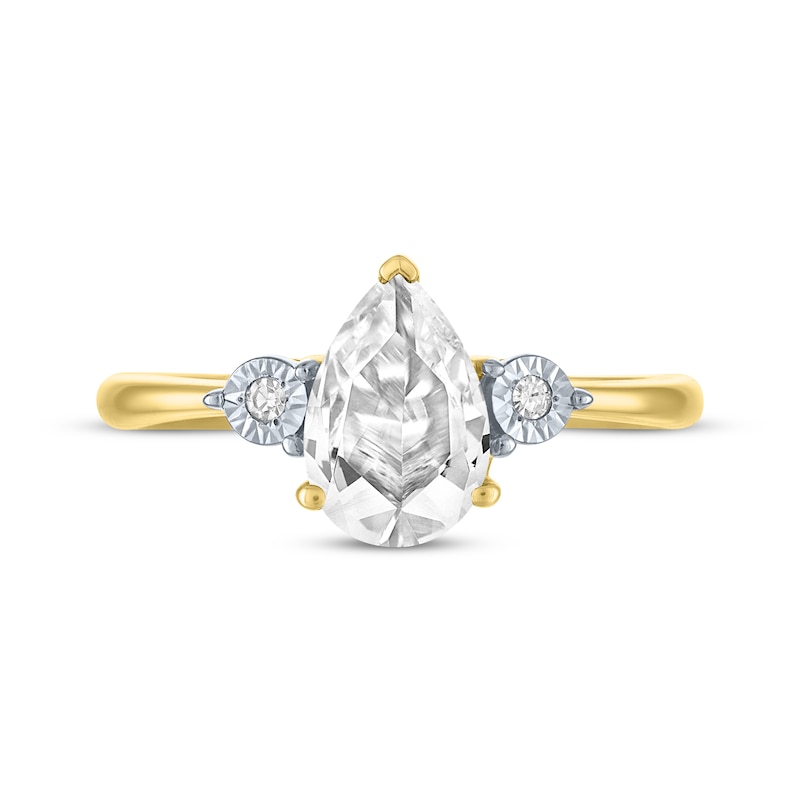 Main Image 3 of Pear-Shaped White Lab-Created Sapphire & Diamond Accent Ring 10K Yellow Gold