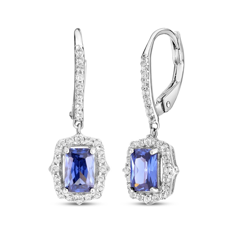 Emerald-Cut Blue Lab-Created Sapphire & White Lab-Created Sapphire Drop Earrings Sterling Silver