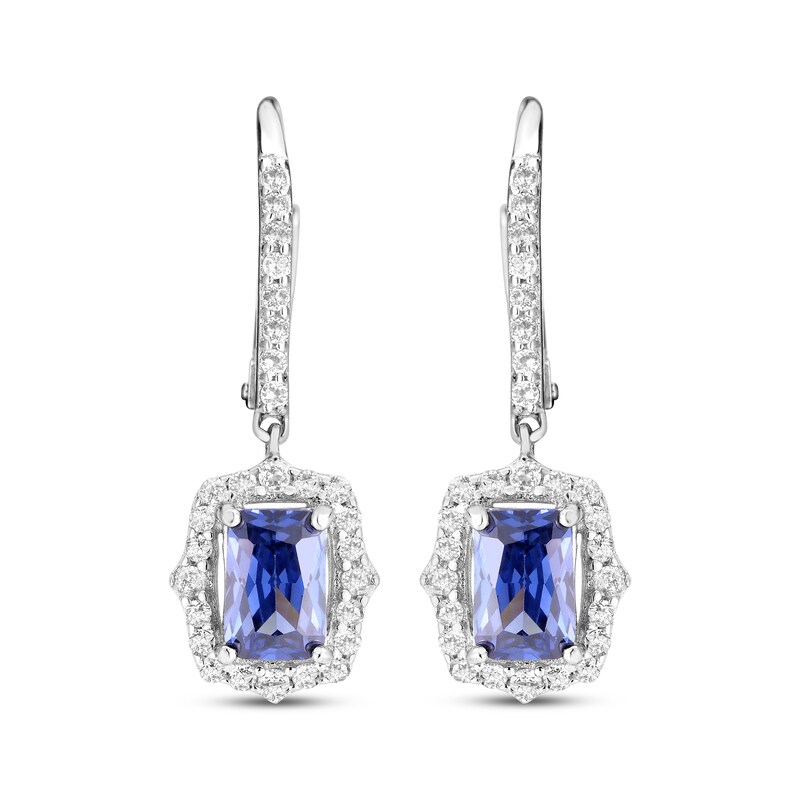 Emerald-Cut Blue Lab-Created Sapphire & White Lab-Created Sapphire Drop Earrings Sterling Silver