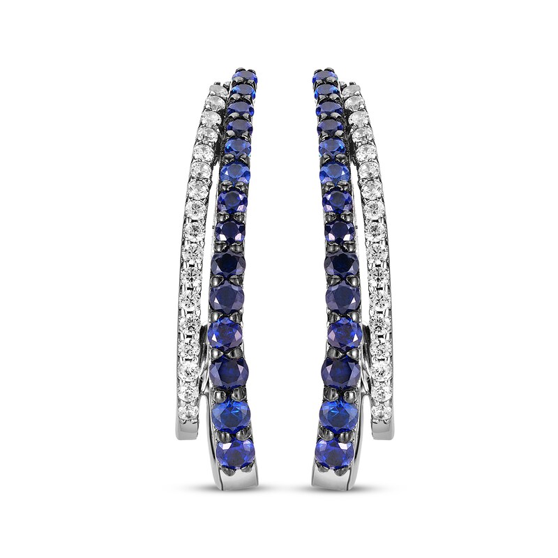 Blue & White Lab-Created Sapphire Double Row J-Hoop Earrings Sterling Silver