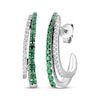 Thumbnail Image 1 of Lab-Created Emerald & White Lab-Created Sapphire Two-Row J-Hoop Earrings Sterling Silver