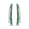 Thumbnail Image 1 of Lab-Created Emerald & White Lab-Created Sapphire Two-Row J-Hoop Earrings Sterling Silver