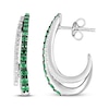 Thumbnail Image 3 of Lab-Created Emerald & White Lab-Created Sapphire Two-Row J-Hoop Earrings Sterling Silver