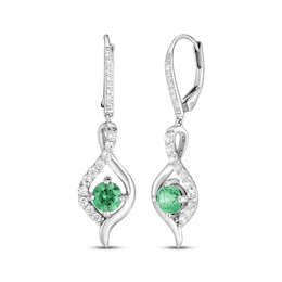Lab-Created Emerald & White Lab-Created Sapphire Drop Earrings Sterling Silver