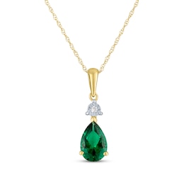Pear-Shaped Lab-Created Emerald & Diamond Accent Necklace 10K Yellow Gold 18"