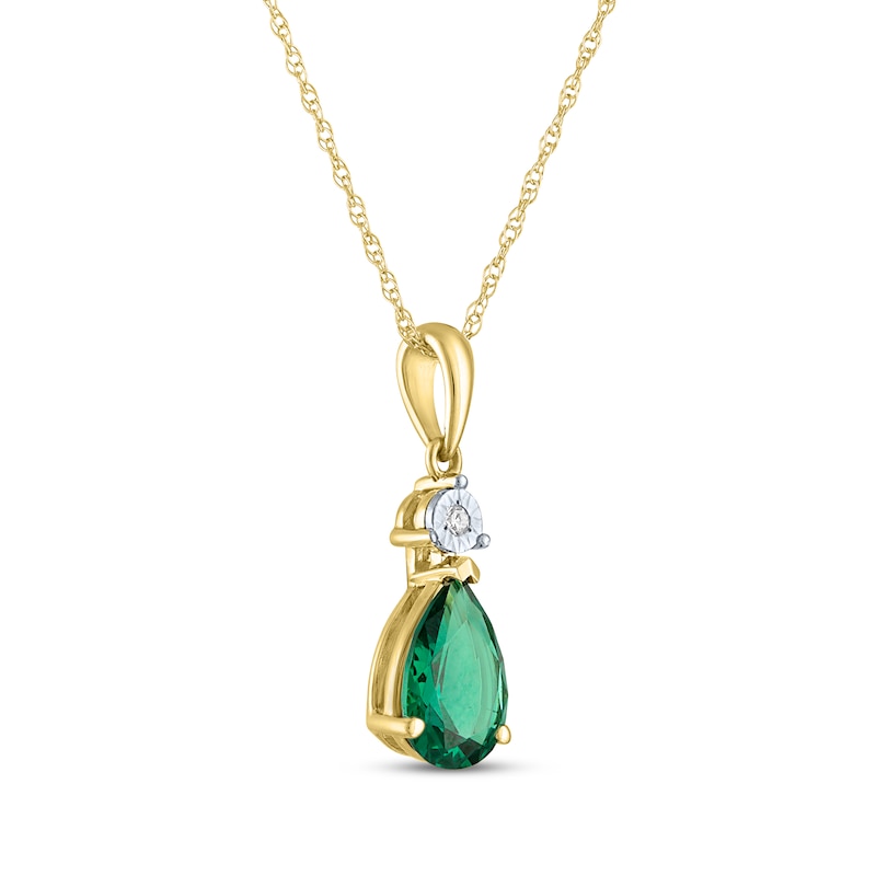 Main Image 2 of Pear-Shaped Lab-Created Emerald & Diamond Accent Necklace 10K Yellow Gold 18"