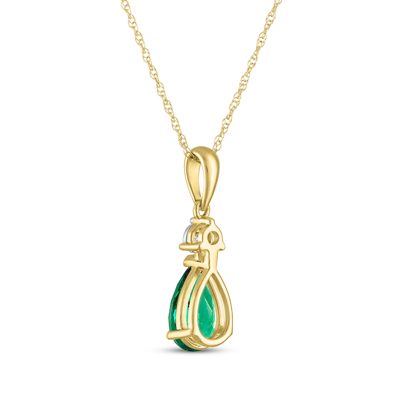 Main Image 3 of Pear-Shaped Lab-Created Emerald & Diamond Accent Necklace 10K Yellow Gold 18"
